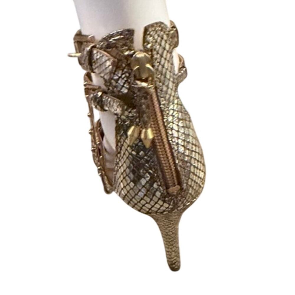 GUESS Gold Studded Strappy Heels Snake Embossed Leather Size 7.5 - Picture 5 of 10